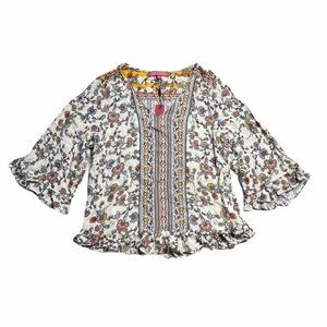 Rose & Thyme Floral Bohemian Peasant Blouse S